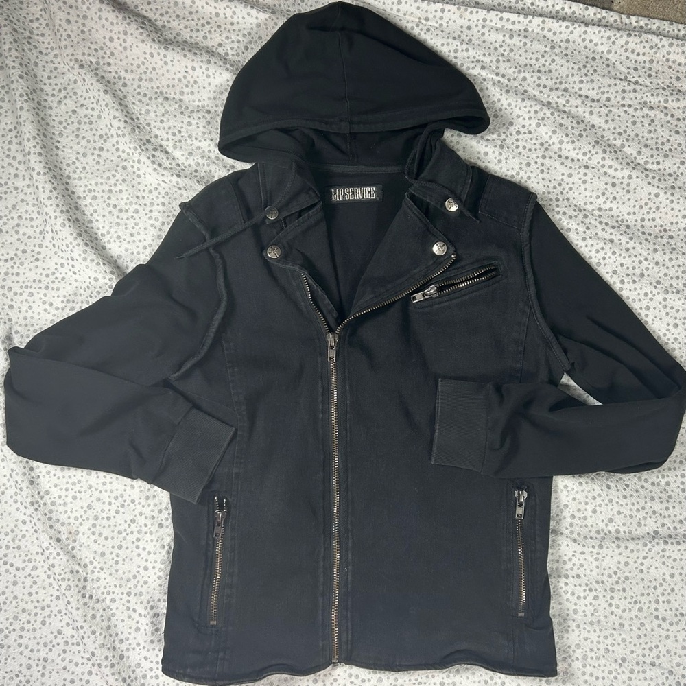 Lip Service Vintage Black hooded Jacket with Silver Accents